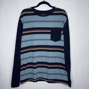 Vans Men’s Striped Long Sleeve Pocket T Shirt Blue Size XL